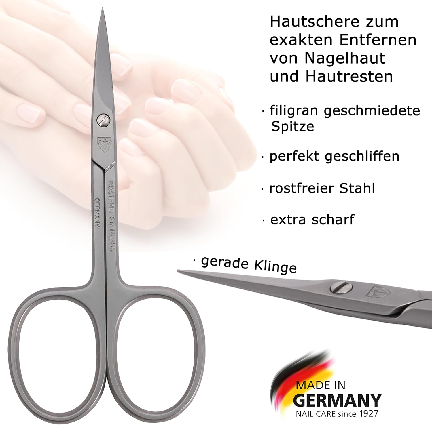 Schönheit|Baden & Körperpflege|Werkzeuge & Zubehör-Ausverkauf zum Saisonende 26 DREI SCHWERTER – Hautschere gerade Klinge | Ideal für die exakte Entfernung von Hautresten. Rostfreie Markenqualität MADE IN GERMANY | Inhalt: Schwarzes Nageletui aus Kunstleder, Hautschere – Gerade